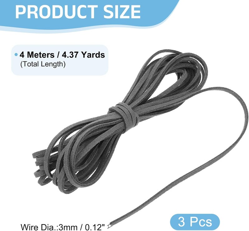 uxcell 3Pcs Faux Suede Leather String, 4.4 Yards 3mm Flat Suede Cord Thin Leather Lace for Jewelry Making Dream Catchers DIY Crafts, Dark Gray - Image 2